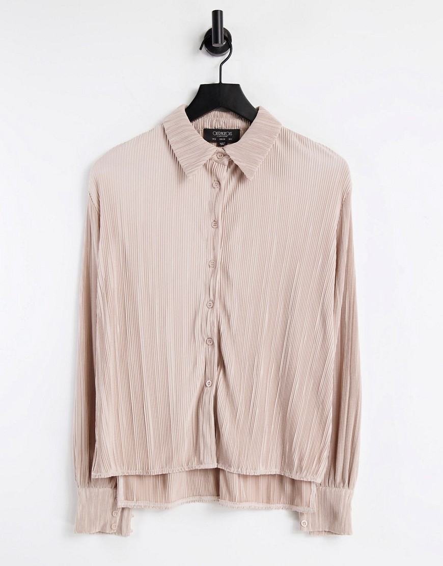Outrageous Fortune - Plissé overhemd in beigeroze, deel van combi-set-Wit