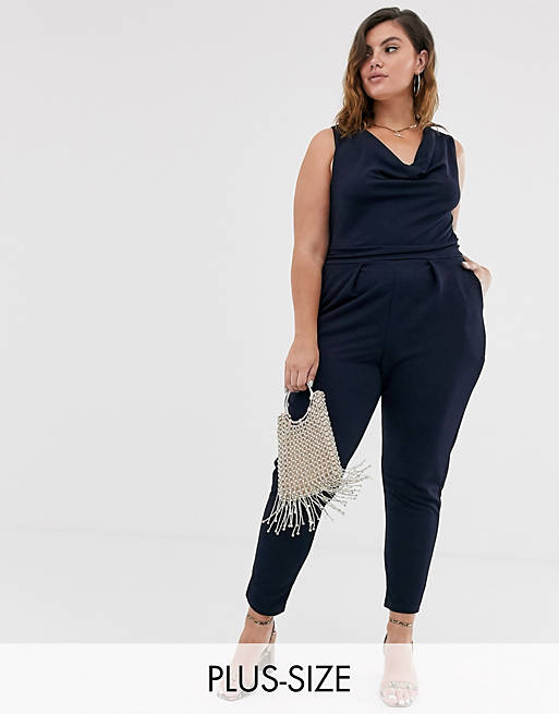 Outrageous Fortune Plus cowl front jumpsuit in navy | ASOS