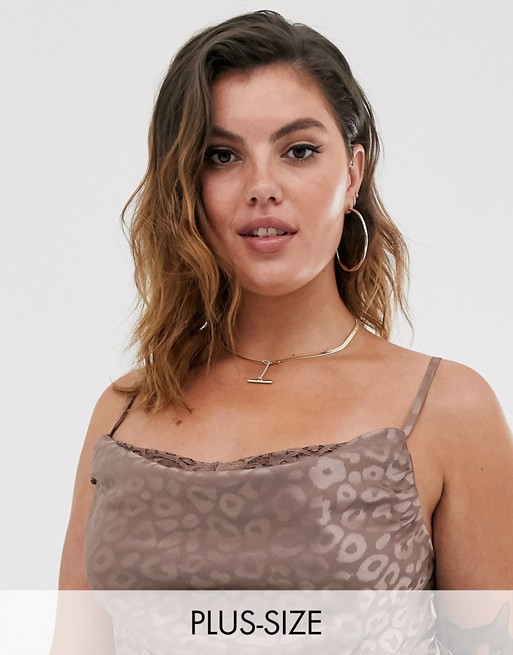 Outrageous Fortune Plus cowl front lace insert cami in taupe leopard print