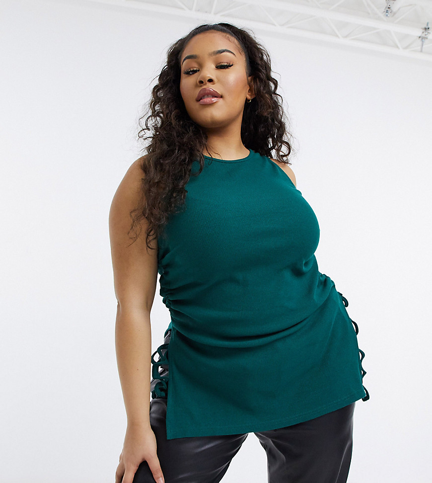 Outrageous Fortune Plus exclusive ruched side detail longline top in emerald green