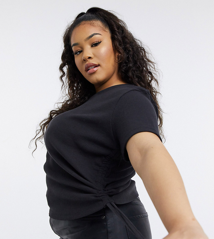 Outrageous Fortune Plus exclusive ruched side detail top in black