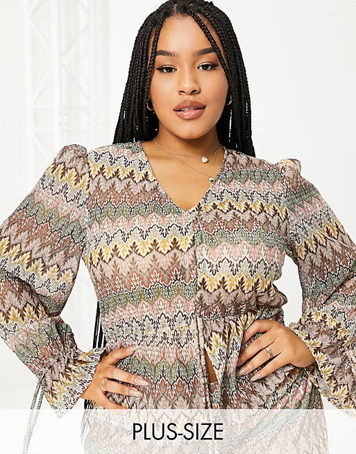 Tops Outrageous Fortune Plus knitted top co ord in geo print 