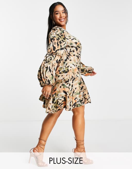Outrageous Fortune Plus - Mini-jurk met bloemen en ballonmouwen in multi