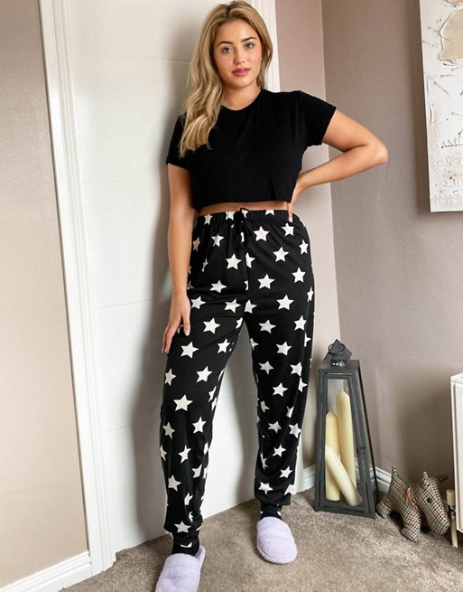 Outrageous Fortune Plus nightwear jogger in black star print