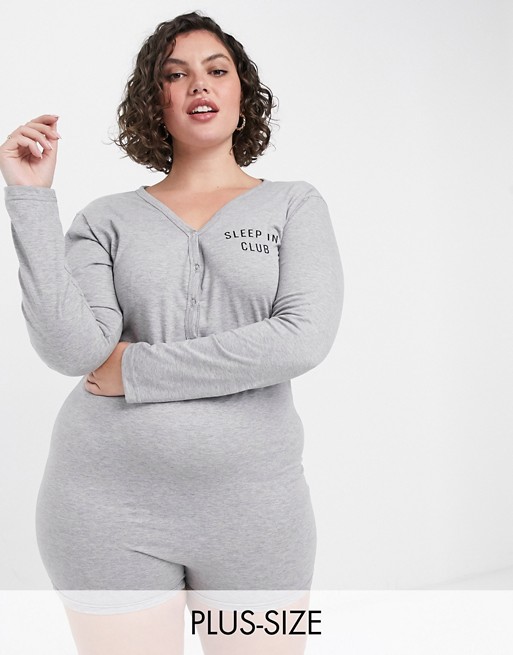 Outrageous Fortune Plus nightwear motif long sleeve all in one in grey