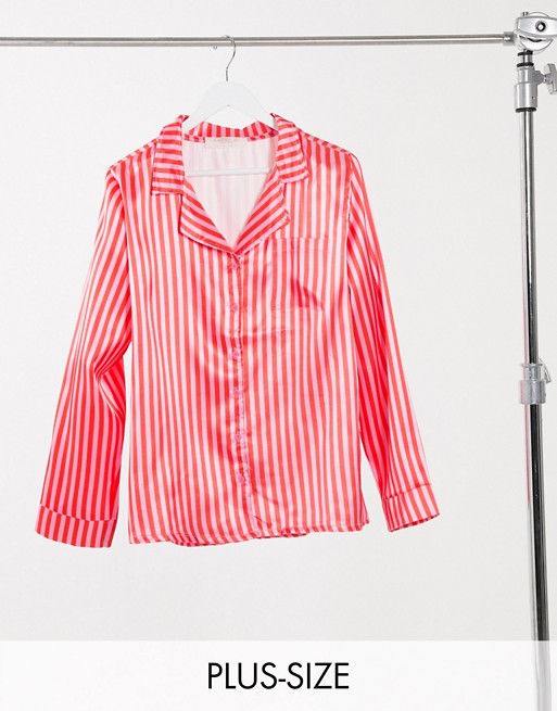 Outrageous Fortune Plus nightwear satin shirt in pink stripe print