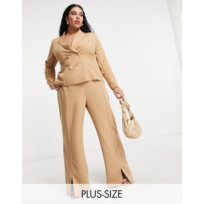  Coordinati Outrageous Fortune Plus - Pantaloni con spacco frontale color cammello in coordinato