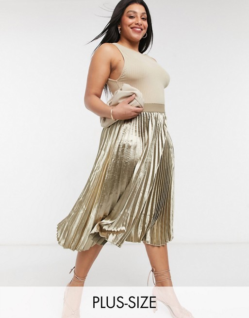 Outrageous Fortune Plus pleated midi skirt in metallic