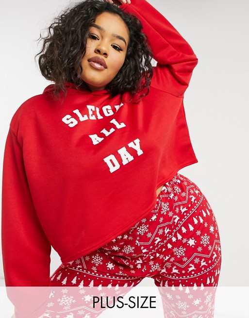 Outrageous Fortune Plus pyjama hoodie with slogan co ord in red