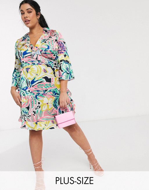 Outrageous Fortune Plus ruffle wrap dress in summer floral print