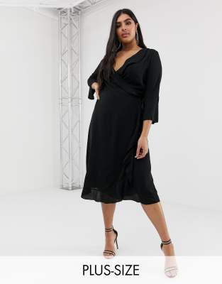 plus size wrap dress black