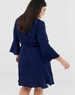 navy ruffle wrap dress