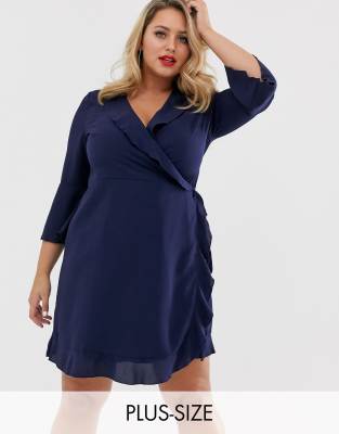 navy ruffle wrap dress