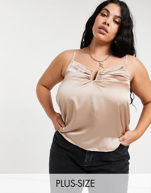 Outrageous Fortune Plus satin cami with split detail in cream