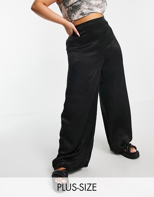 Outrageous Fortune Plus satin wide leg trouser in black