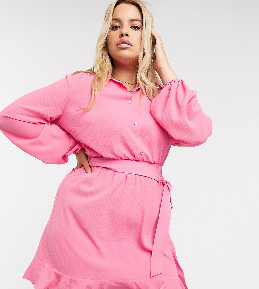 Outrageous Fortune Plus shirt dress with frilly hem in pink