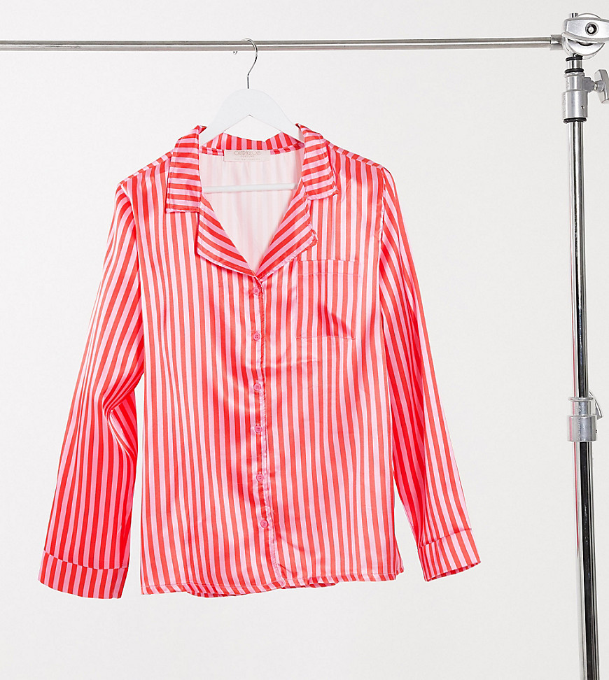 Outrageous Fortune Plus sleepwear satin shirt in pink stripe print-Multi