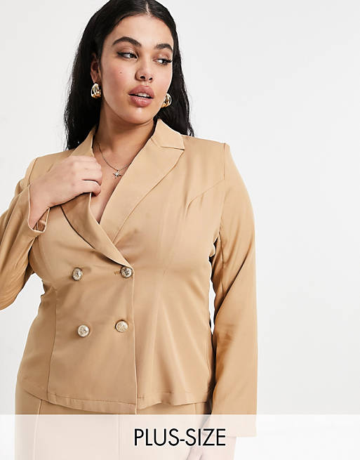 Outrageous Fortune Plus tailored blazer co ord in camel