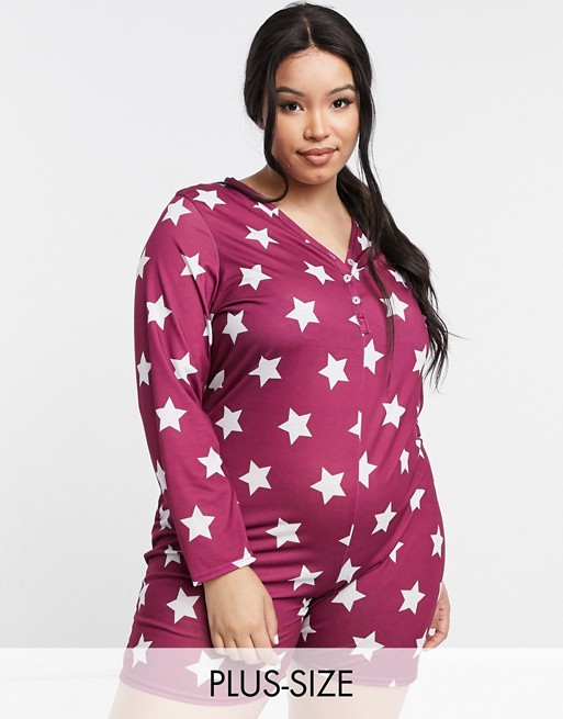 Outrageous Fortune Plus unitard pyjama in purple star print