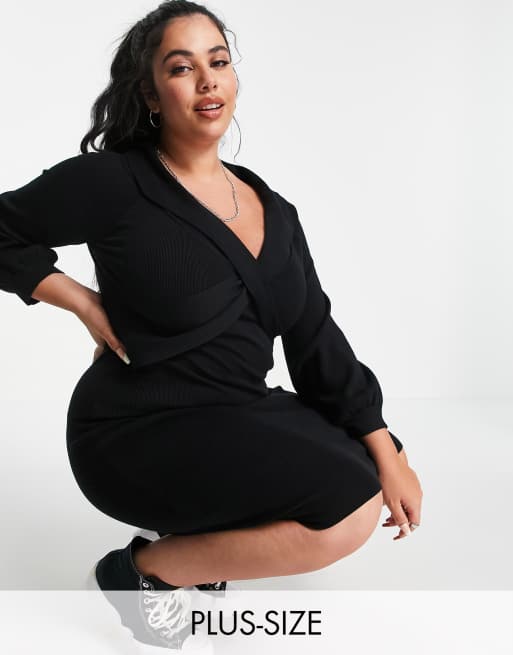 Outrageous Fortune Plus - Vestito midi in maglia nero con spalle scoperte