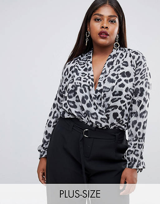 Outrageous Fortune Plus wrap front body in mono leopard