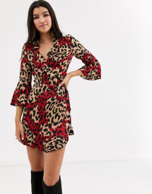 leopard wrap mini dress