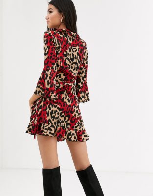 leopard wrap mini dress