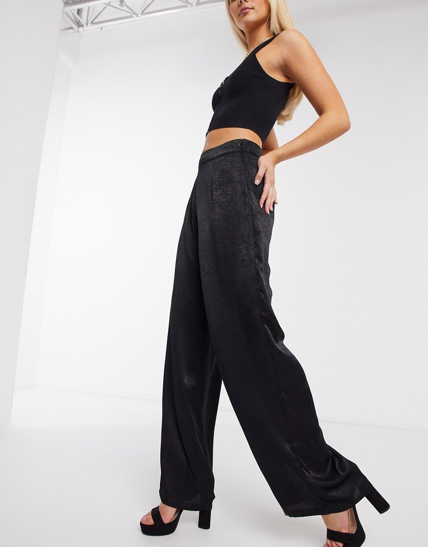 Outrageous Fortune satin wide leg pants in black