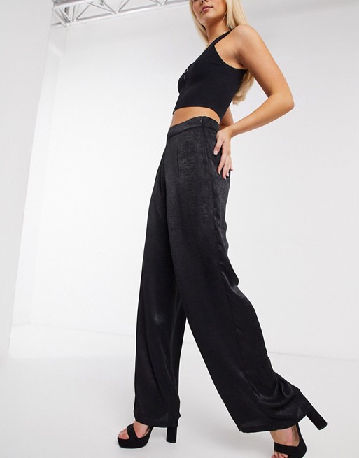 Outrageous Fortune satin wide leg trouser in black