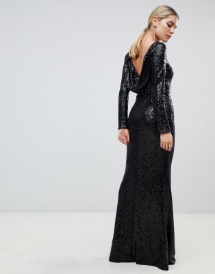 long sleeve black sequin maxi dress