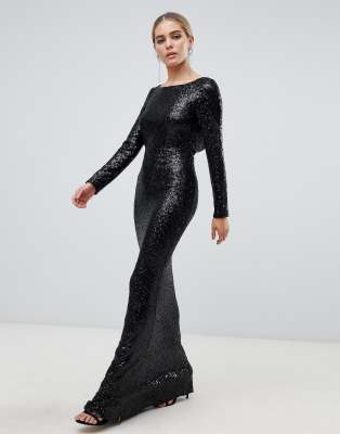 black sequin long sleeve maxi dress