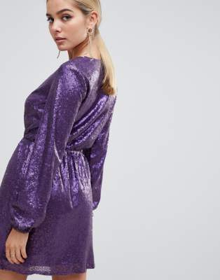 purple sequin wrap dress