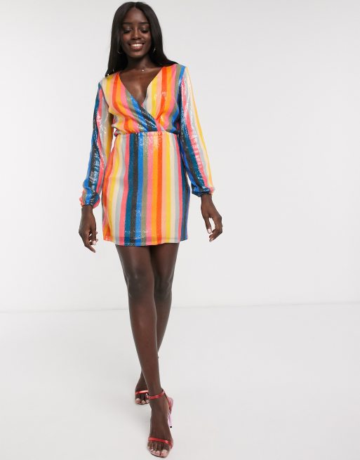 Rainbow stripe wrap store dress