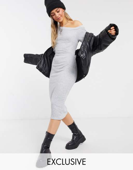 Outrageous Fortune – Szara melanżowa sukienka dresowa midi z asymetrycznym dekoltem i odkrytymi plecami, tylko w ASOS