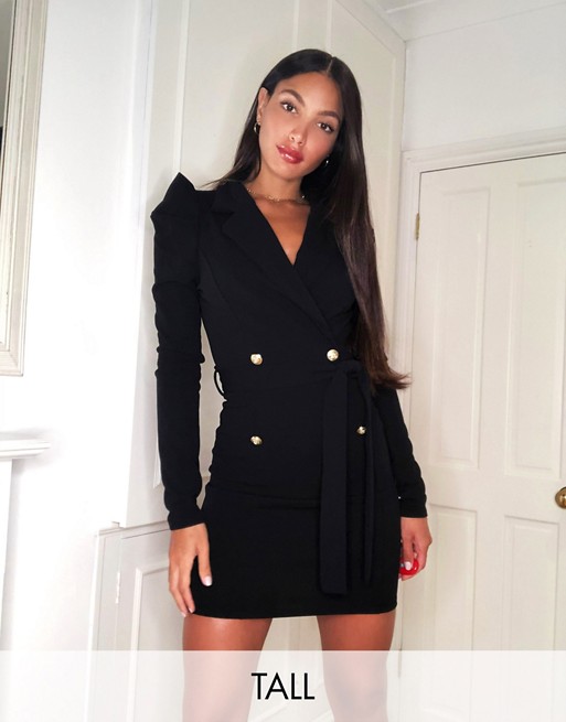 Outrageous Fortune Tall double breasted blazer dress in black