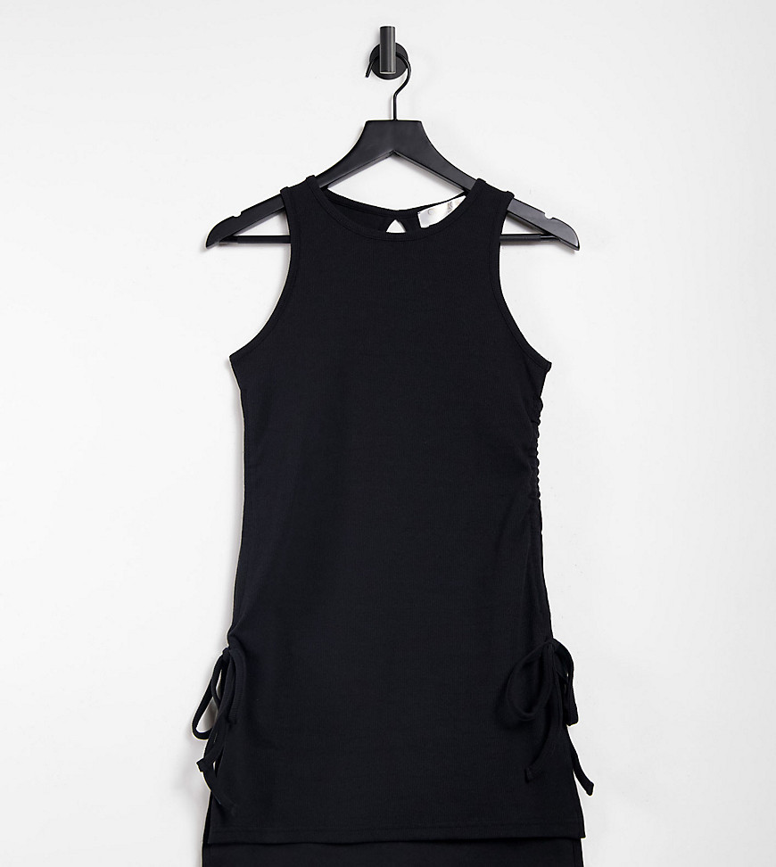 Outrageous Fortune Tall exclusive ruched side detail longline top in black
