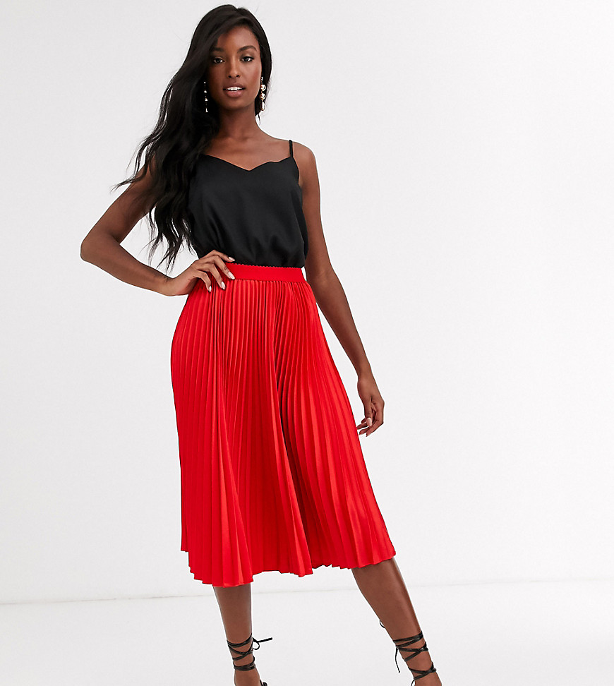 Outrageous Fortune Tall - Geplooide midirok met contrasterende tailleband in rood