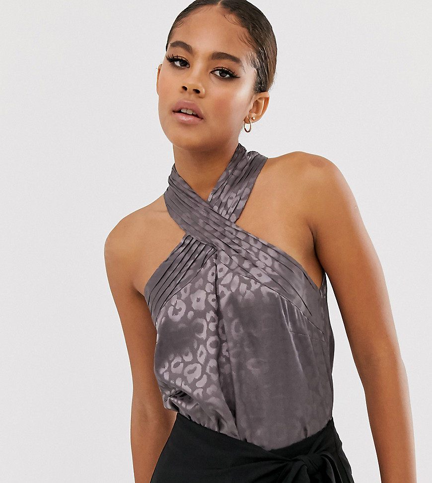 Outrageous Fortune Tall halterneck top in grey leopard