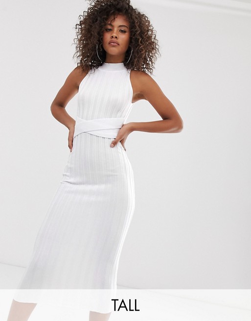 Outrageous Fortune Tall high neck knitted midaxi dress in white