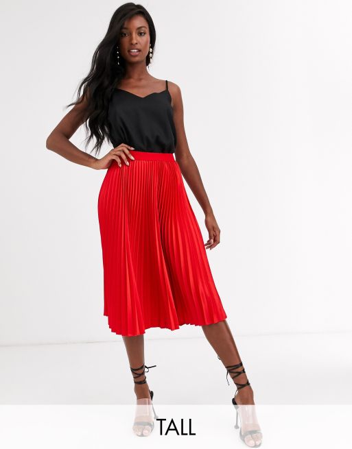 Pleated midi hotsell skirt red