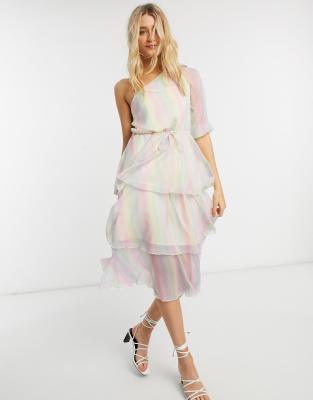 one shoulder rainbow dress