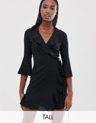 black ruffle wrap dress