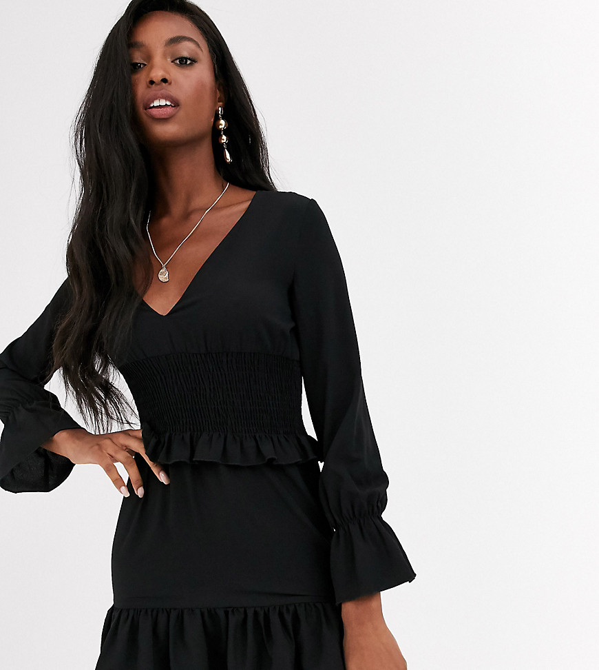 Outrageous Fortune Tall Shirred Waist Layered Mini Dress In Black