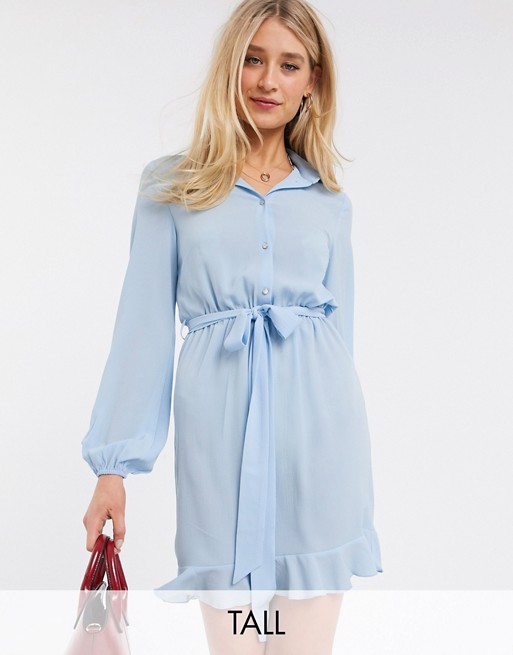 Outrageous Fortune Tall shirt dress with frilly hem in blue