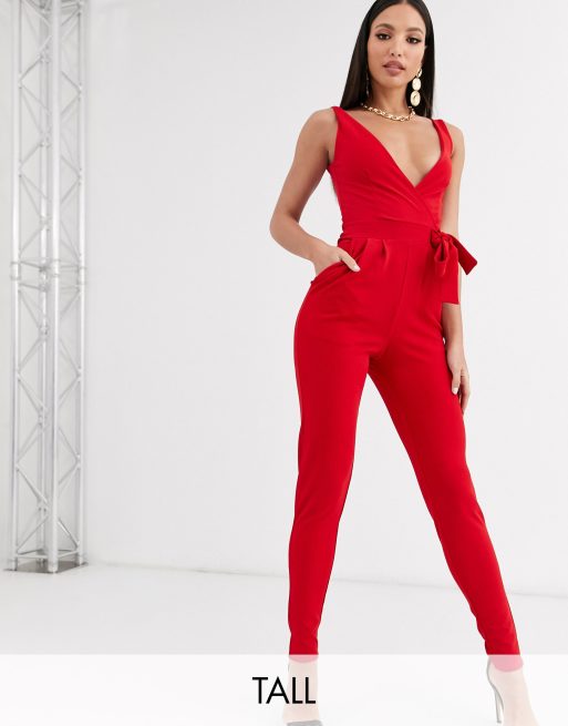 Red fitted sales jumpsuit