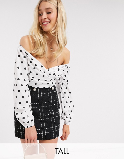 Outrageous Fortune Tall tie front crop top in polka print