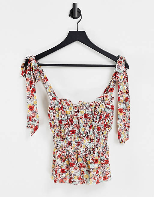 Tops Shirts & Blouses/Outrageous Fortune tie shoulder top in bright floral 