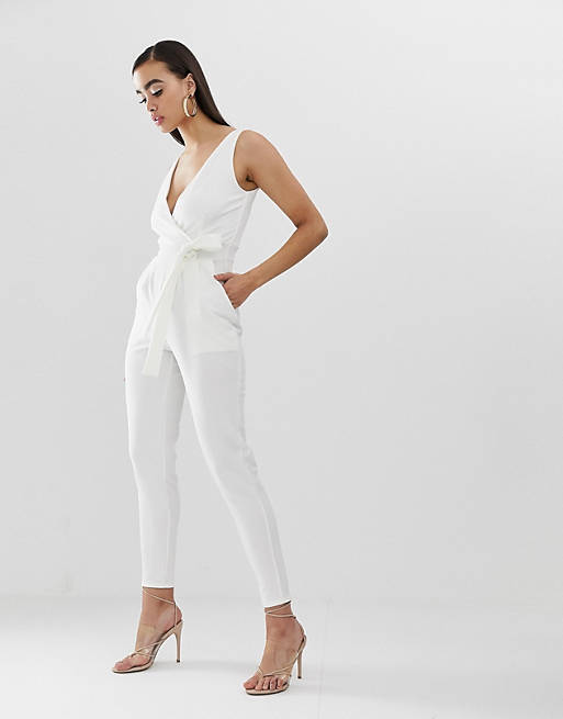 Outrageous Fortune tie waist jumpsuit in white
