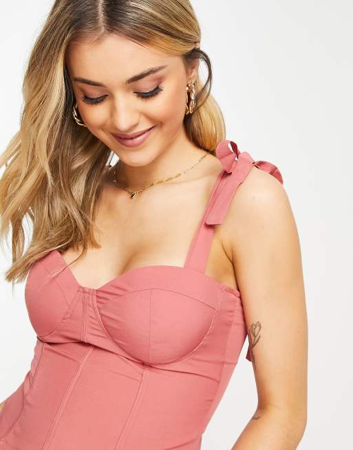 Outrageous Fortune - Top a corsetto rosa con spalline con fiocco, 3 di 4