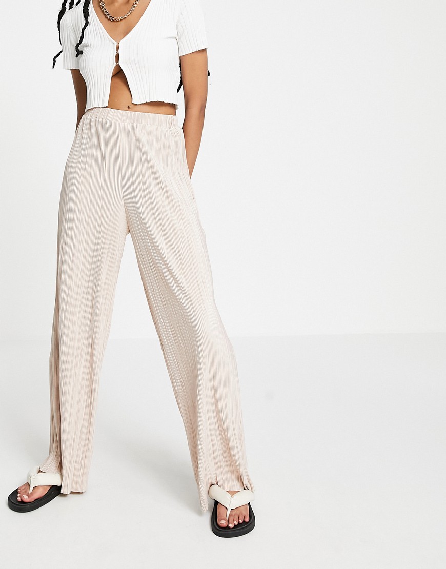 Outrageous Fortune wide leg plisse pant in blush pink - part of a set-White